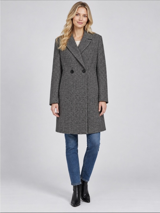 DKNY Jackets & Blazers - DKNY Women's Double Breasted Faux Wool Top Coat/Overcoat Grey/Black Herringbone
